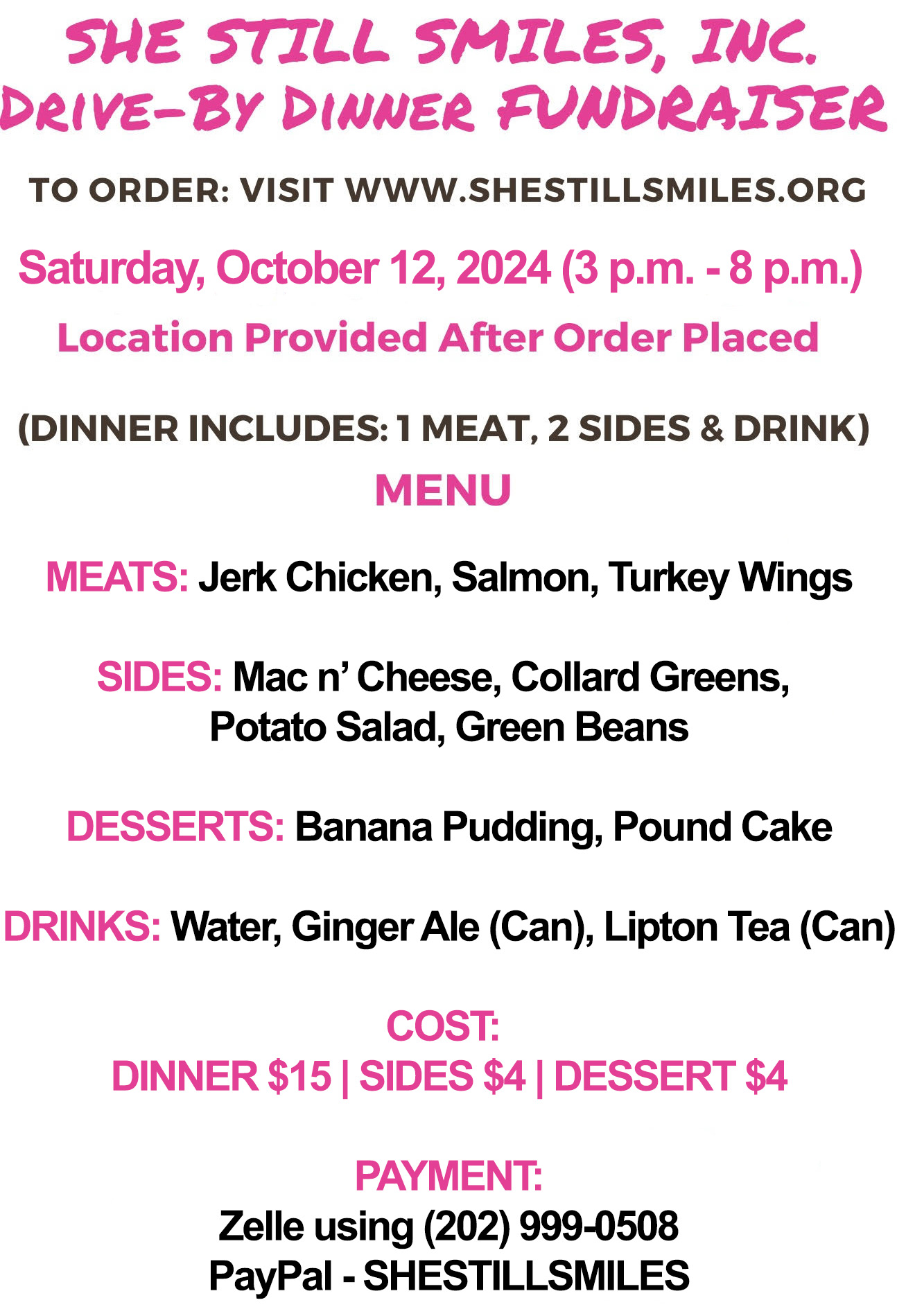 Drive-by Dinner Fundraiser flyer